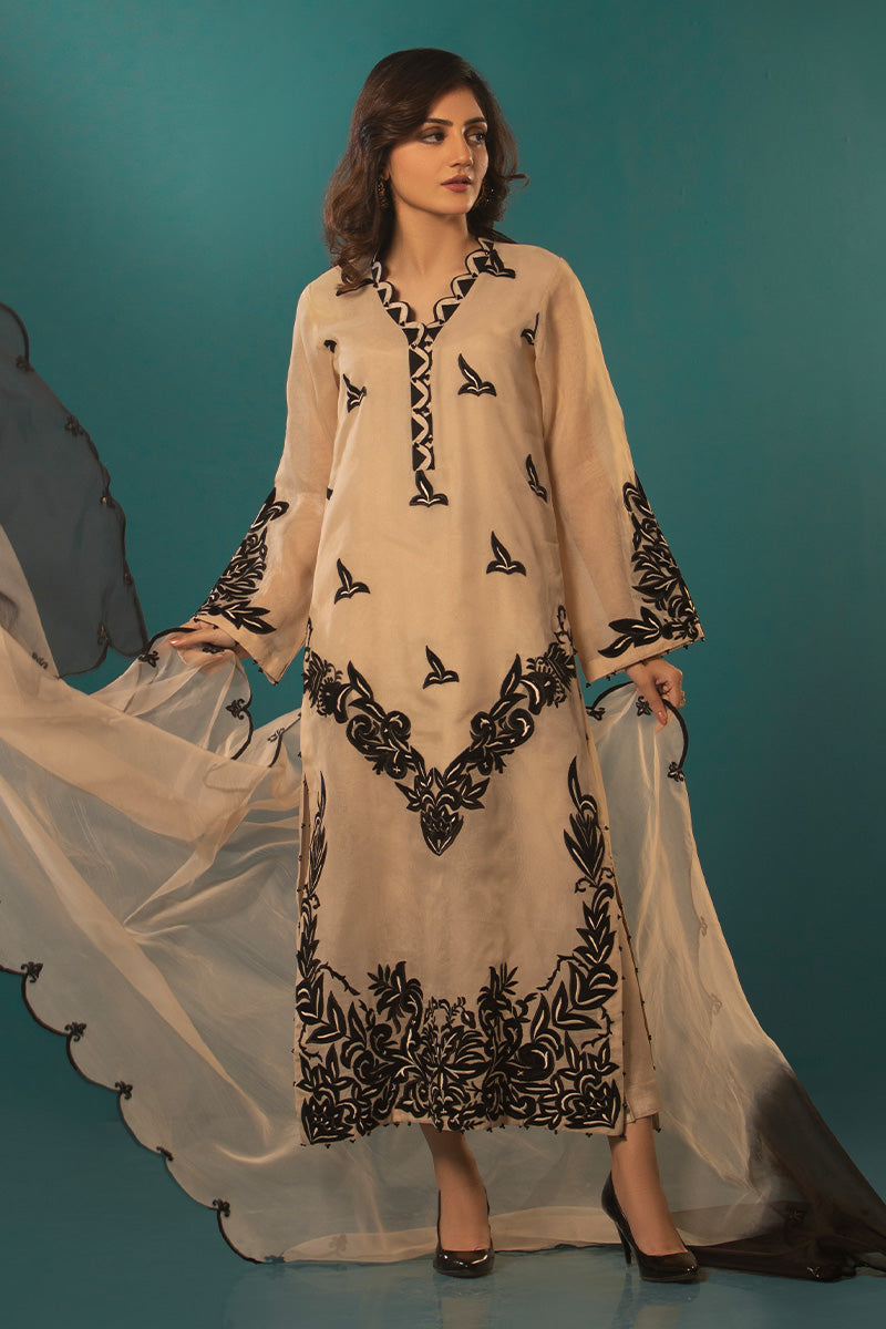 Beige Black applique