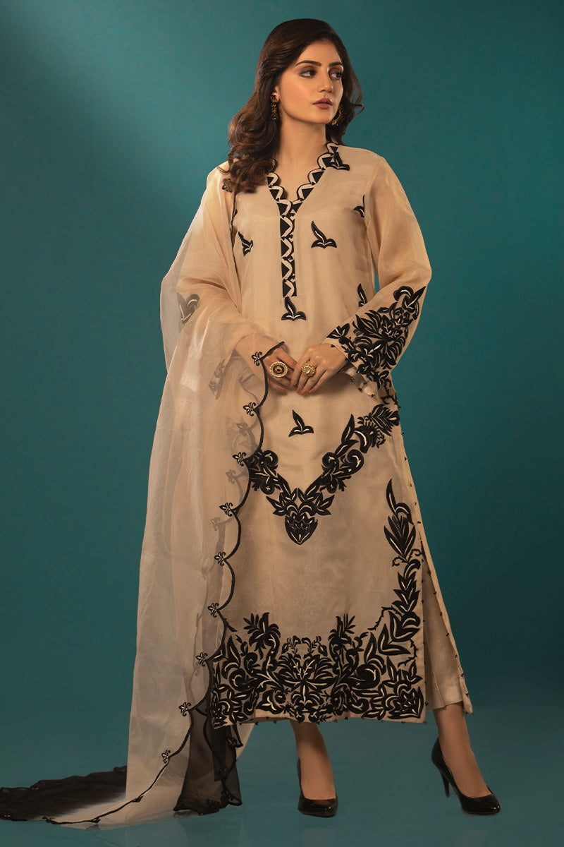 Beige Black applique