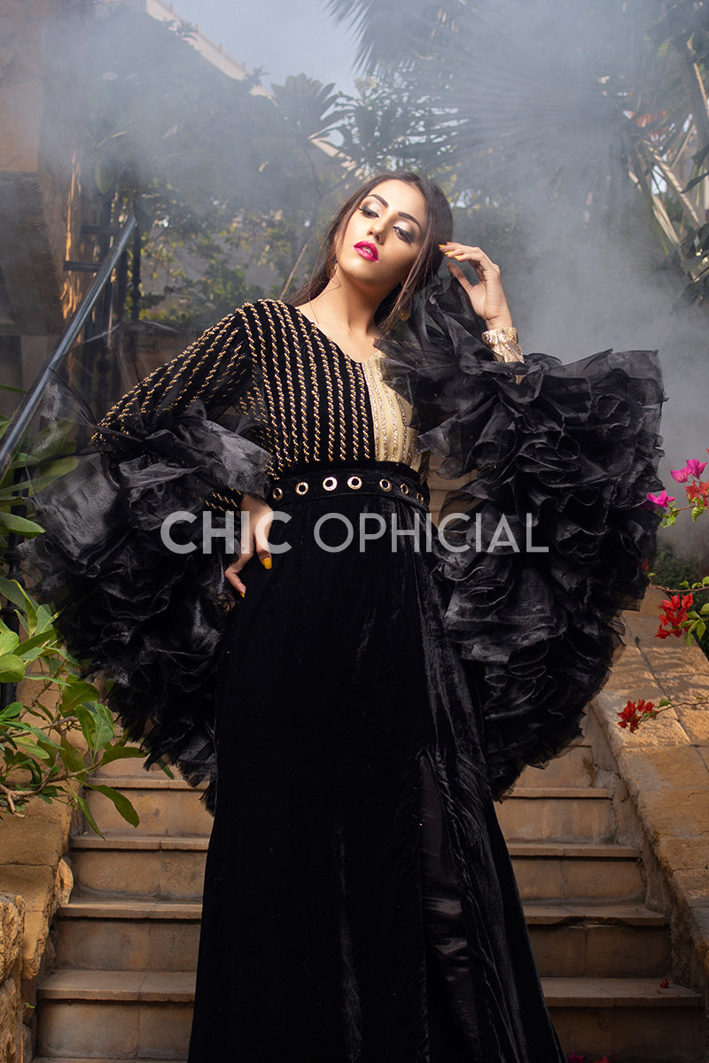 Black Frill Shrug Maxi