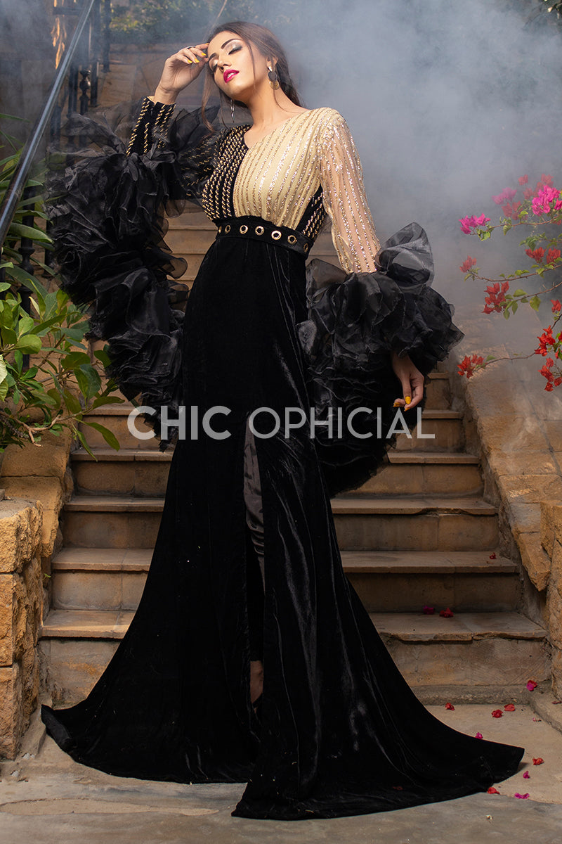 Black Frill Shrug Maxi