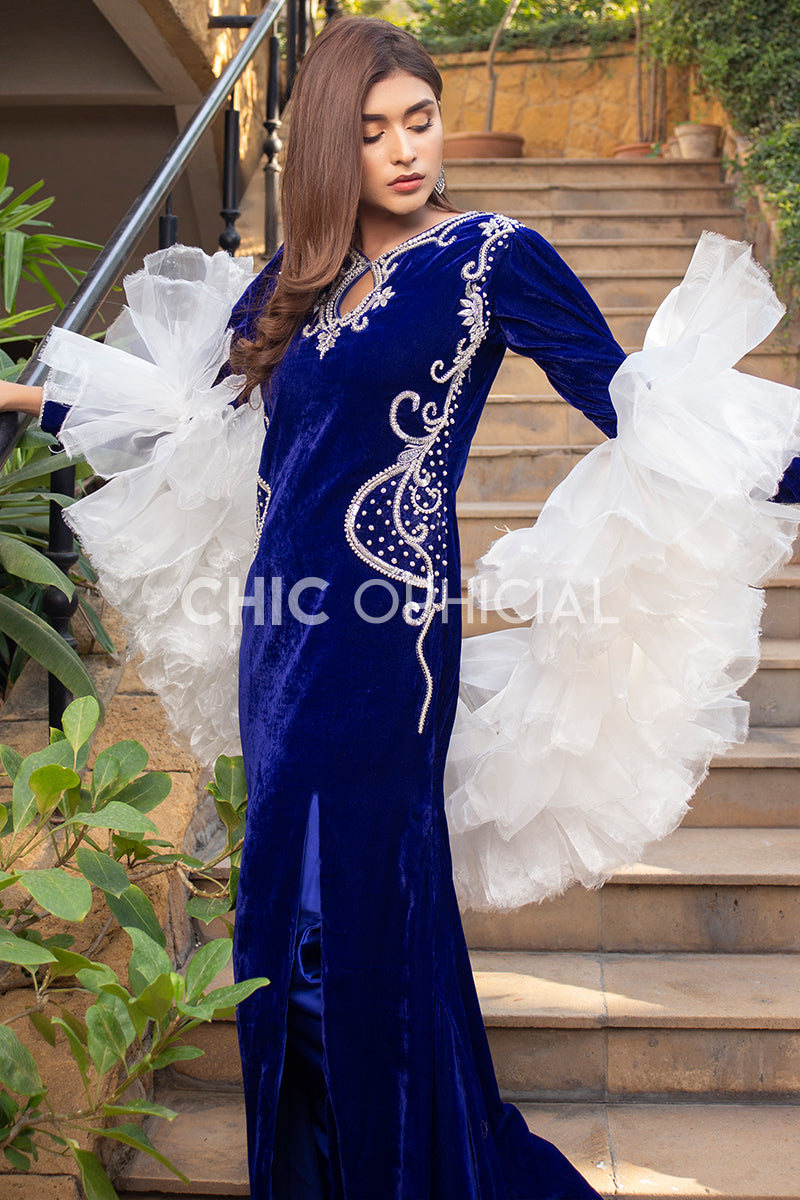 Blue Frill Shrug Maxi