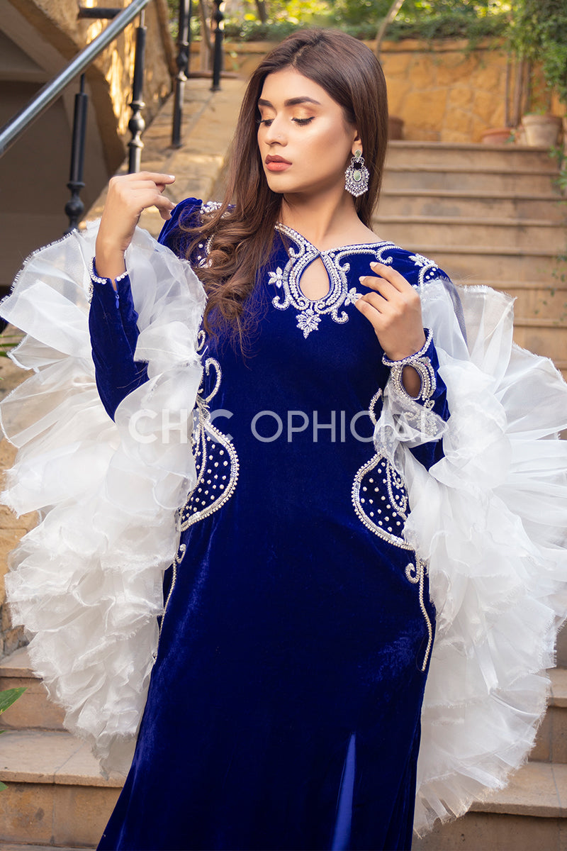 Blue Frill Shrug Maxi