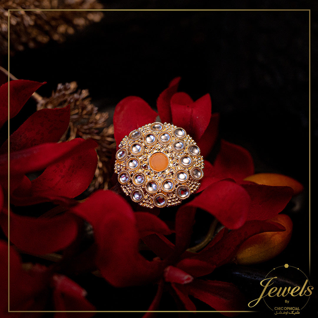Peach Sphere stone ring