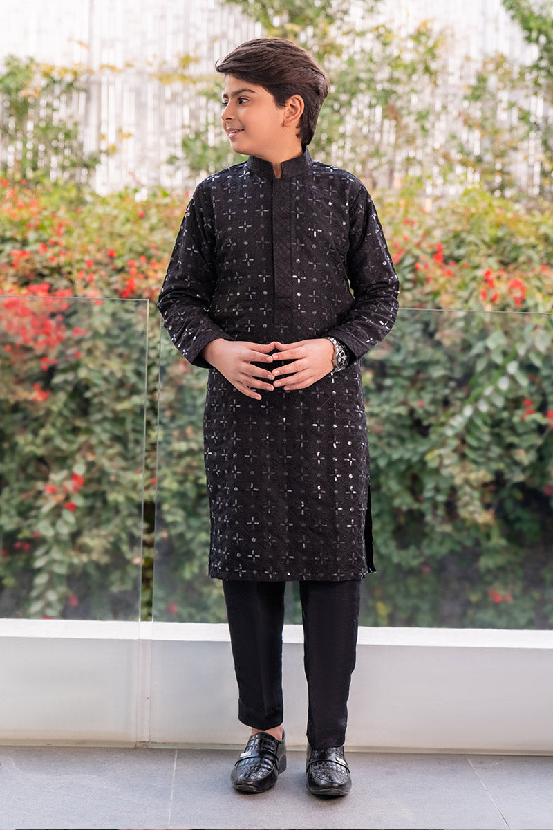 Embroidered Black Kurta kids