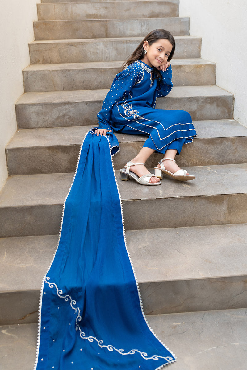 blue silk dress pakistani EZRA Blue Tassar Silk Pakistani Dress with Crystal Handwork Shireen Lakdawala
