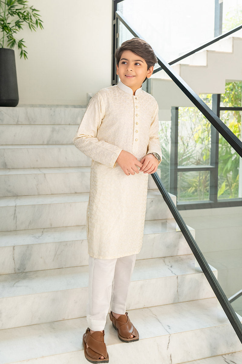 Ivory Embroidered kurta kids