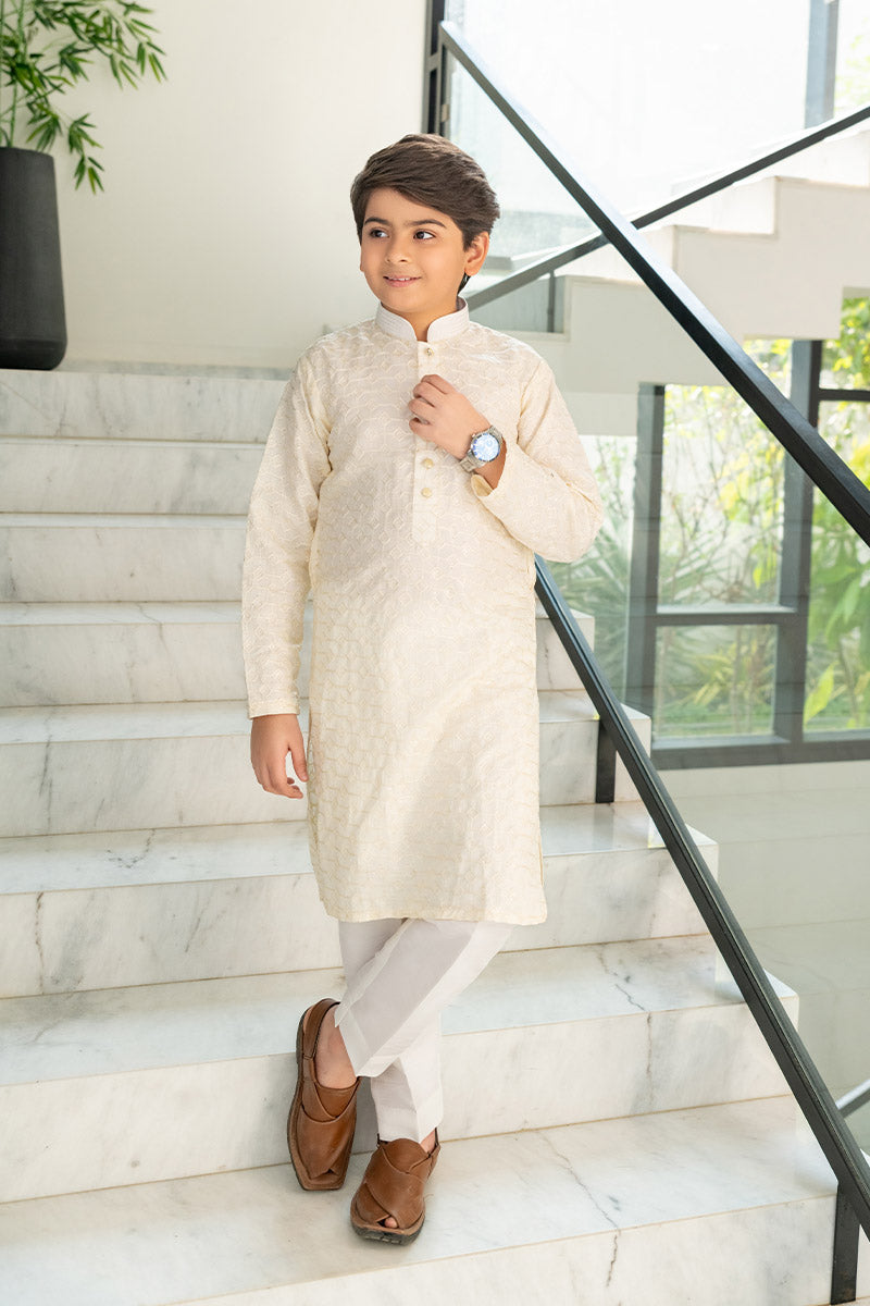 Ivory Embroidered kurta kids