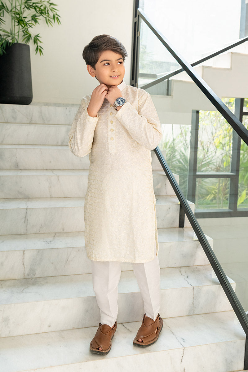 Ivory Embroidered kurta kids