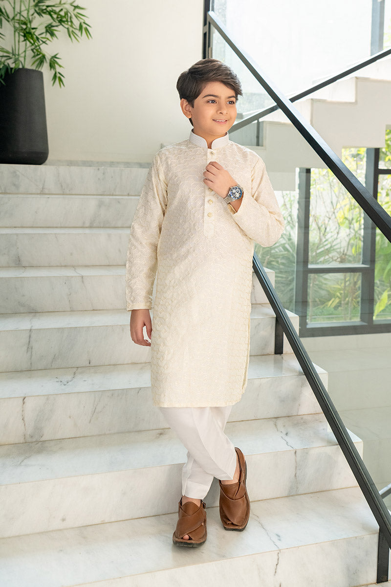 Ivory Embroidered kurta kids