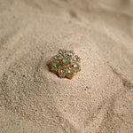 Floral Sea green Kundan Ring