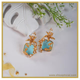 Aqua Floral Stud