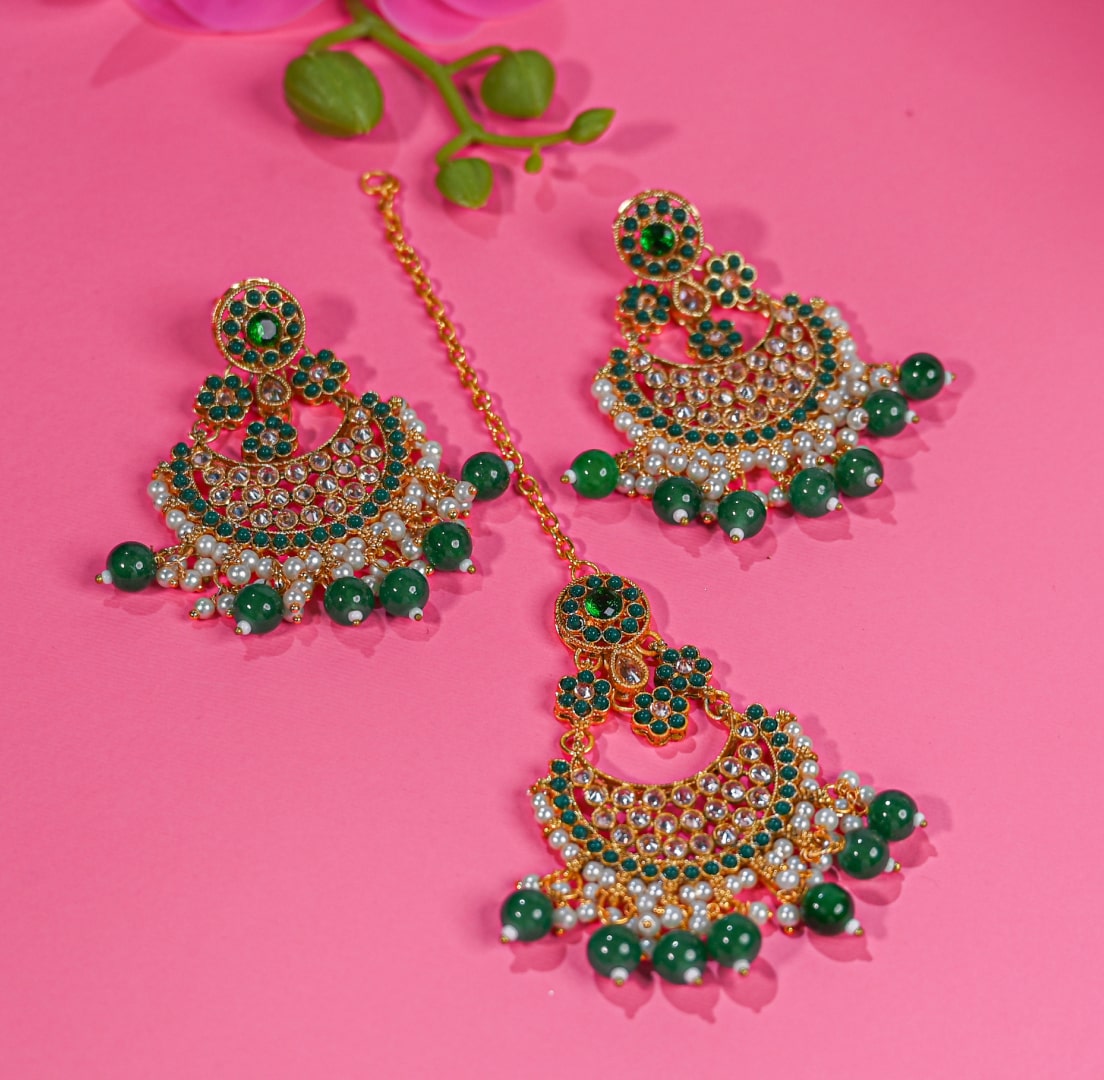 Emerald Green Chand bali ET set