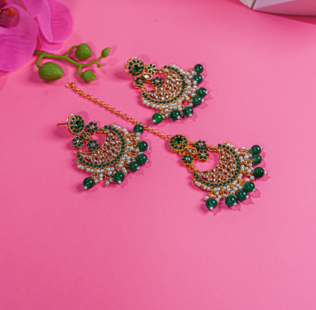 Emerald Green Chand bali ET set