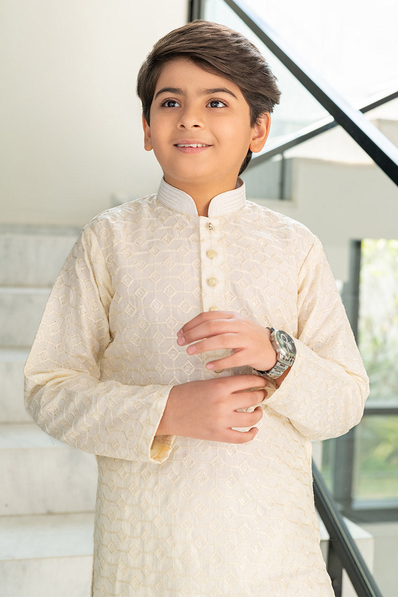 Ivory Embroidered kurta kids