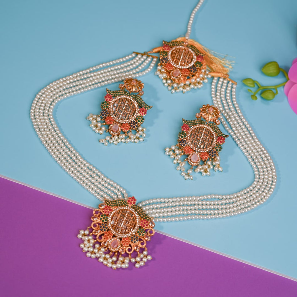 Hyderabadi Nauratan Pearl Mala Set Chic Ophicial hyderabadi-nauratan-pearl-mala-set-chic-ophicial