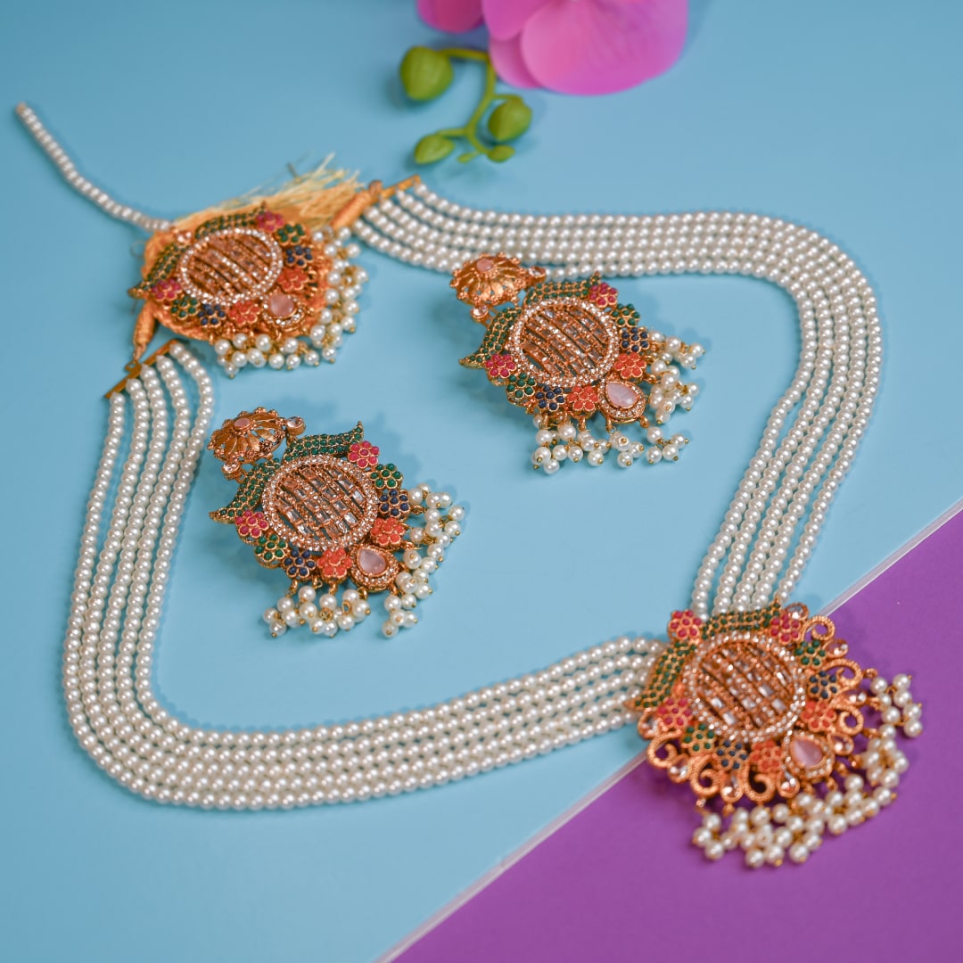 Hyderabadi Nauratan Pearl Mala Set Chic Ophicial hyderabadi-nauratan-pearl-mala-set-chic-ophicial