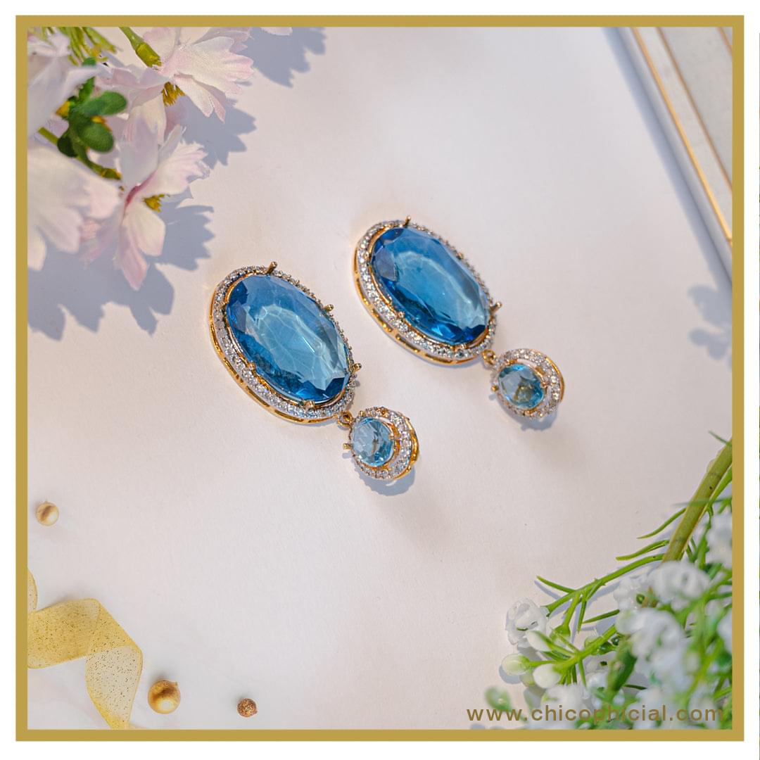 Blue Chalcedony Earrings | Gold Drop Earrings