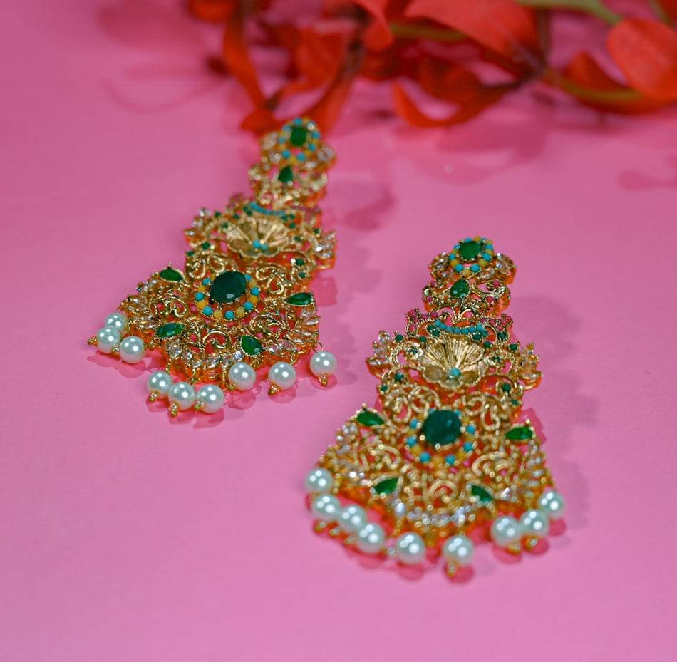 Emerald Kundan Floral Jhumka