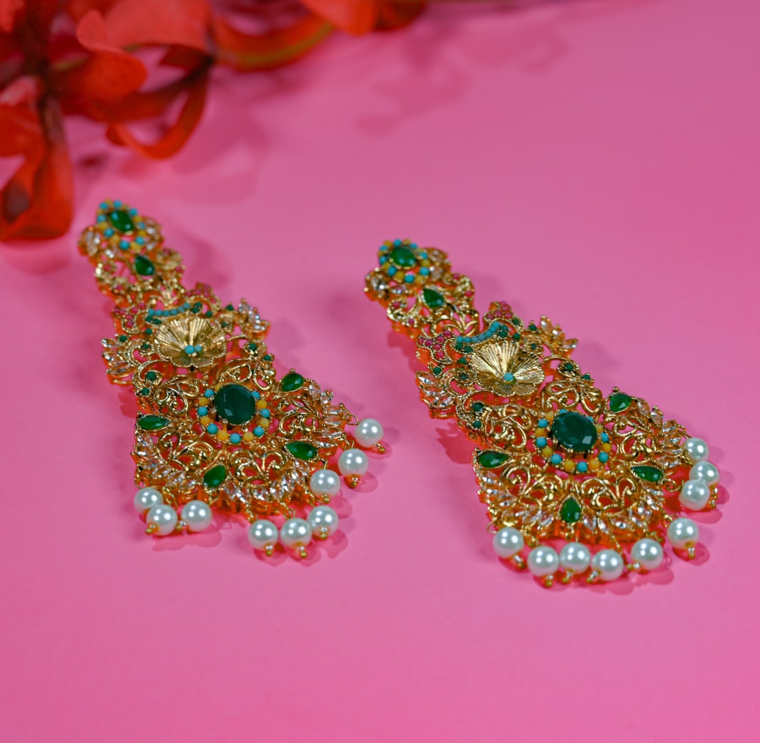 Emerald Kundan Floral Jhumka