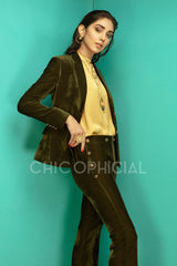 Olive Contrast Detailed Blazer