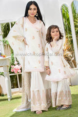 White Blockprint Mother Daughter Combo