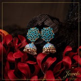 Blue Floral Kundan Jhumki