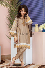 Golden Brown Blockprint Mother Daughter Combo