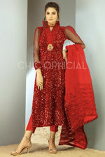 Red Sequin Velvet shirt